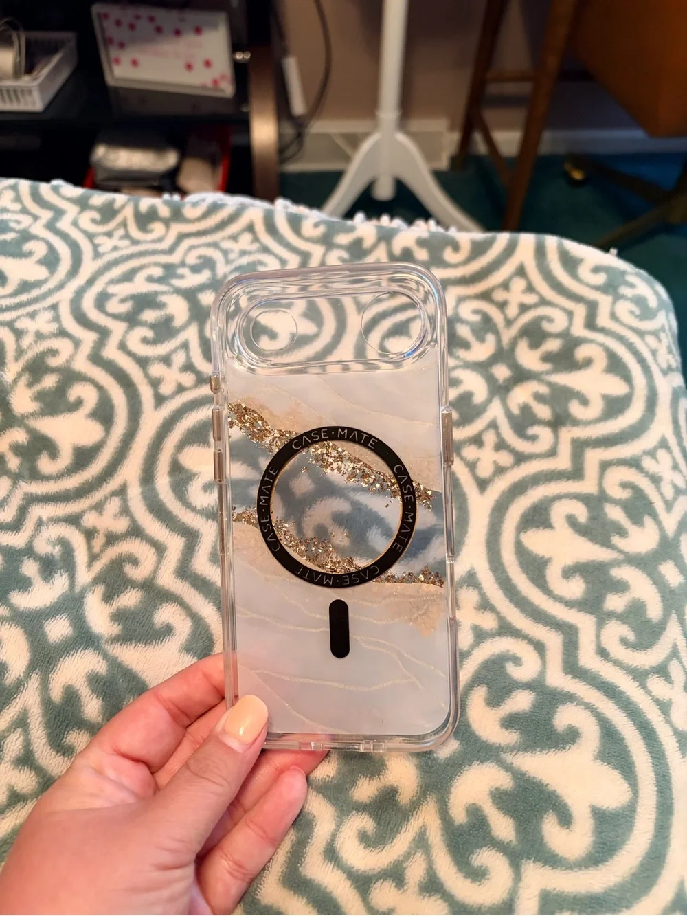 case-mate Clear Glitter Phone Case with Gold Planet Motif
